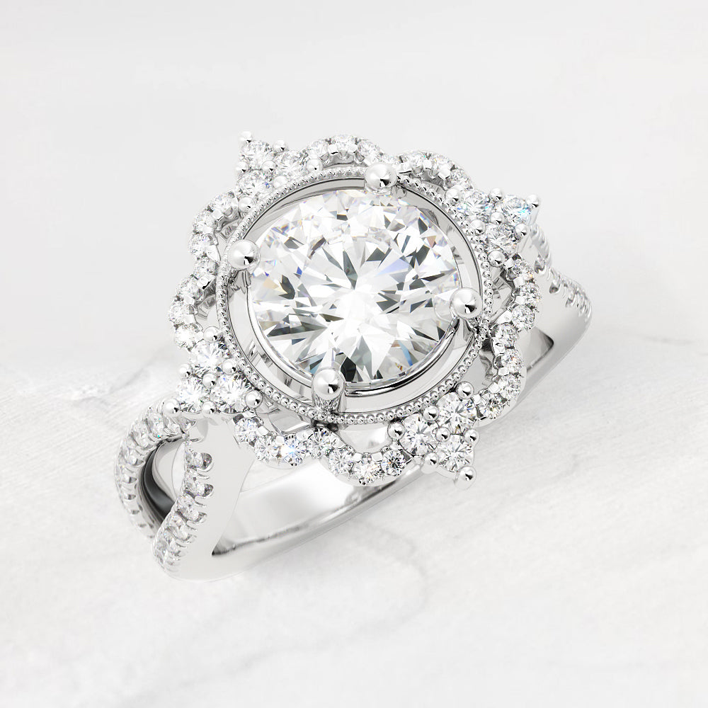 Erin Wavy Halo Diamond Engagement Ring