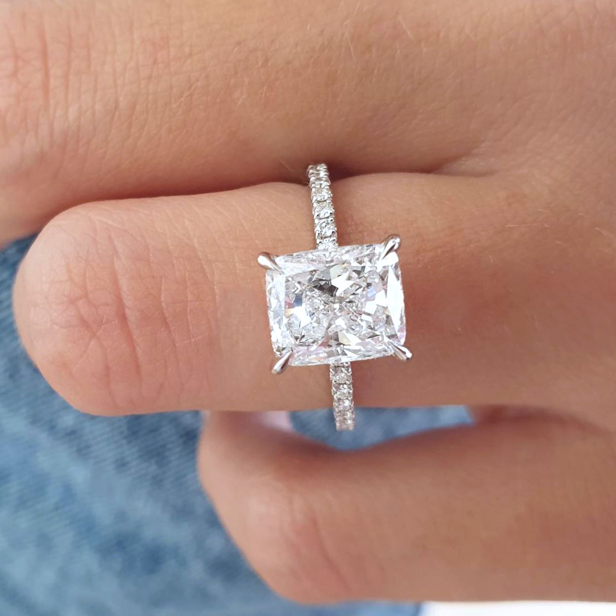Cushion Cut Diamond Ring with Diamond Basket Dallas