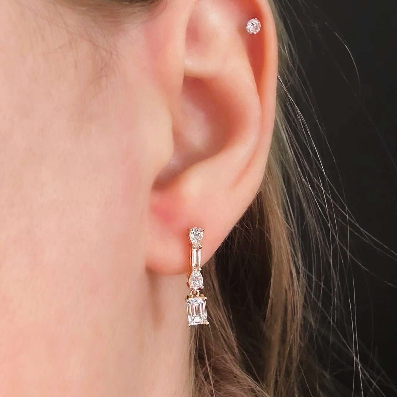Emerald and Pear Shape Diamond Earrings - Shapiro Diamonds