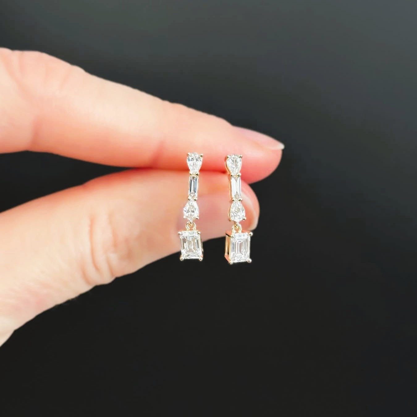 Emerald and Pear Shape Diamond Earrings - Shapiro Diamonds