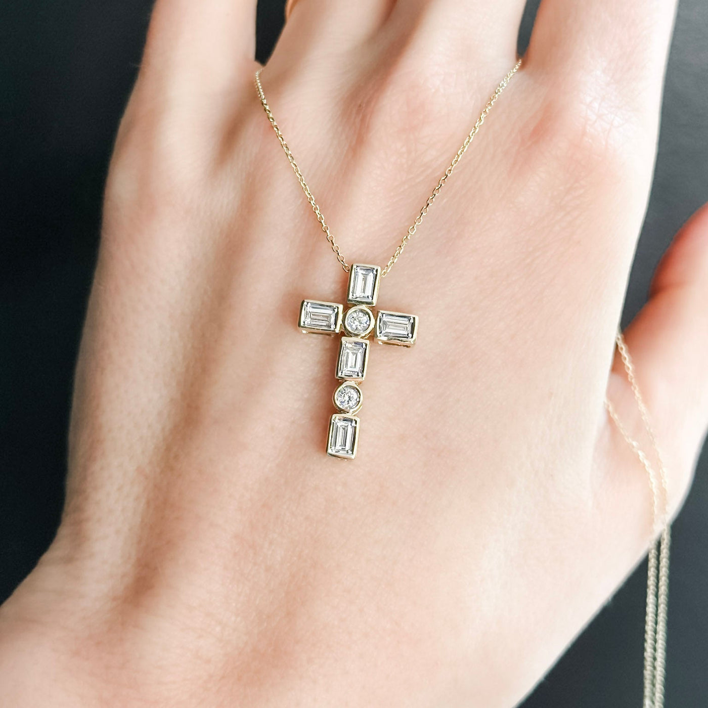 Emerald and Round Diamond Cross Pendant - Shapiro Diamonds