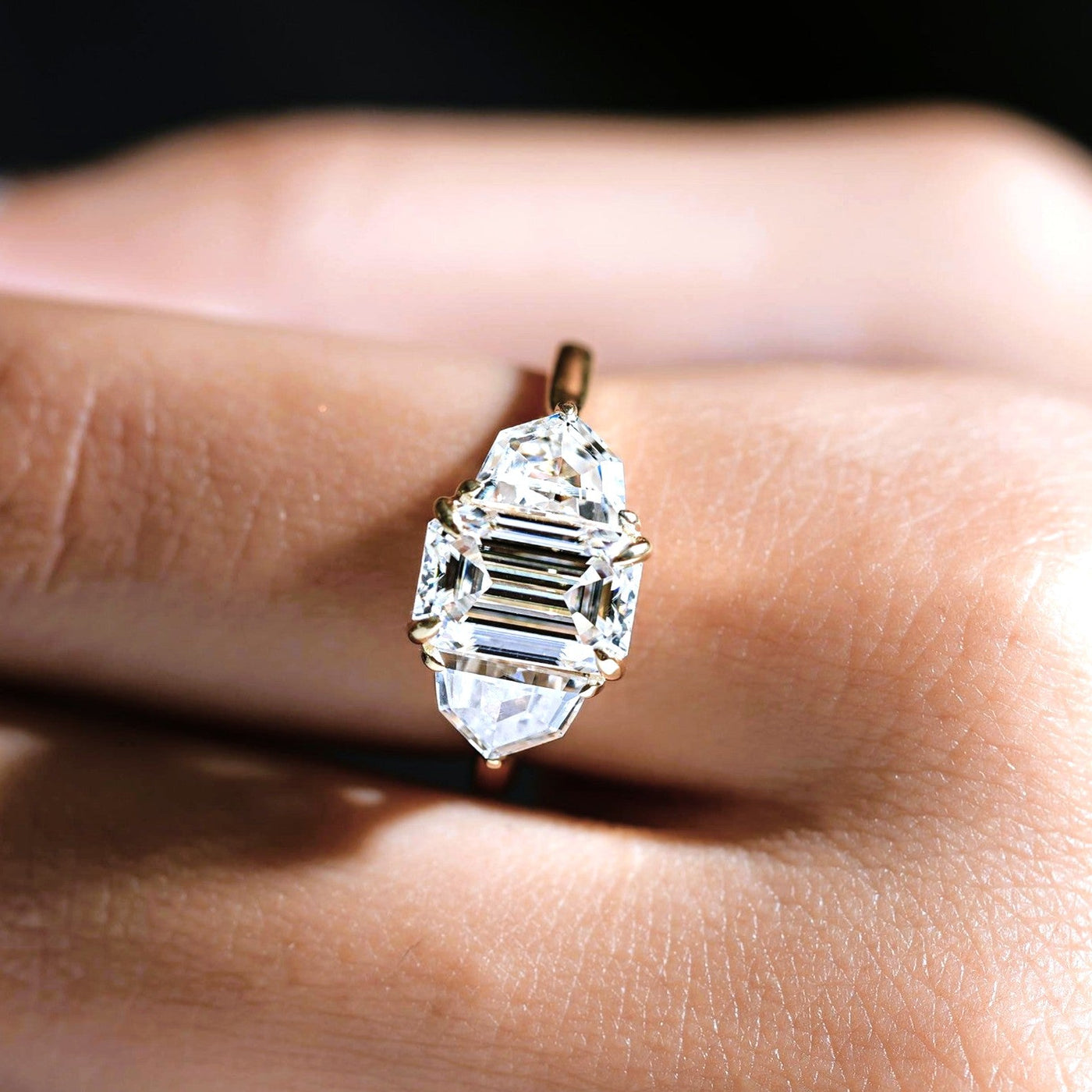 Emerald Cut Diamond Ring with Kite Side Stones | Dallas - Shapiro Diamonds