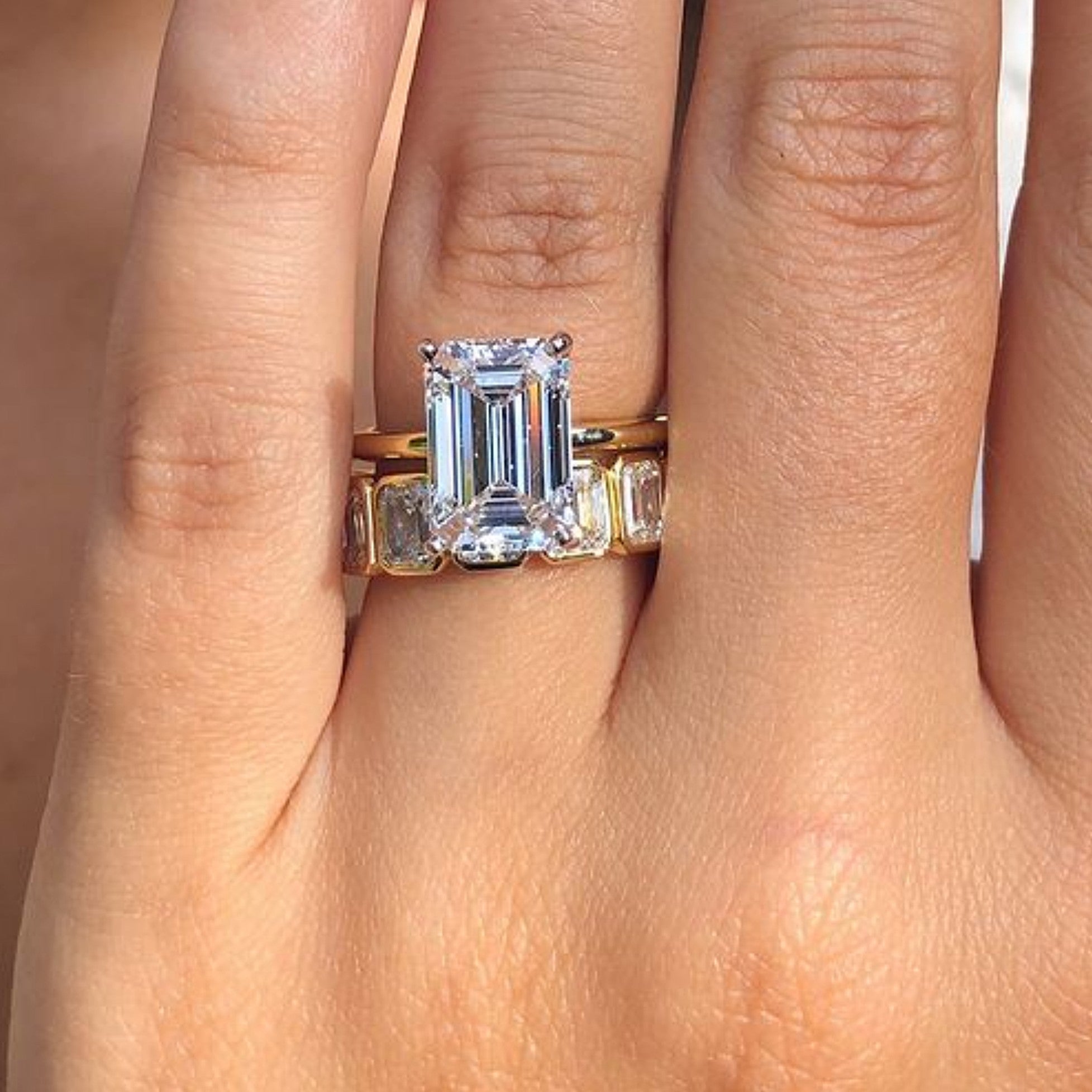 Emerald Cut Solitaire Bezel Set Eternity Band - Main Image