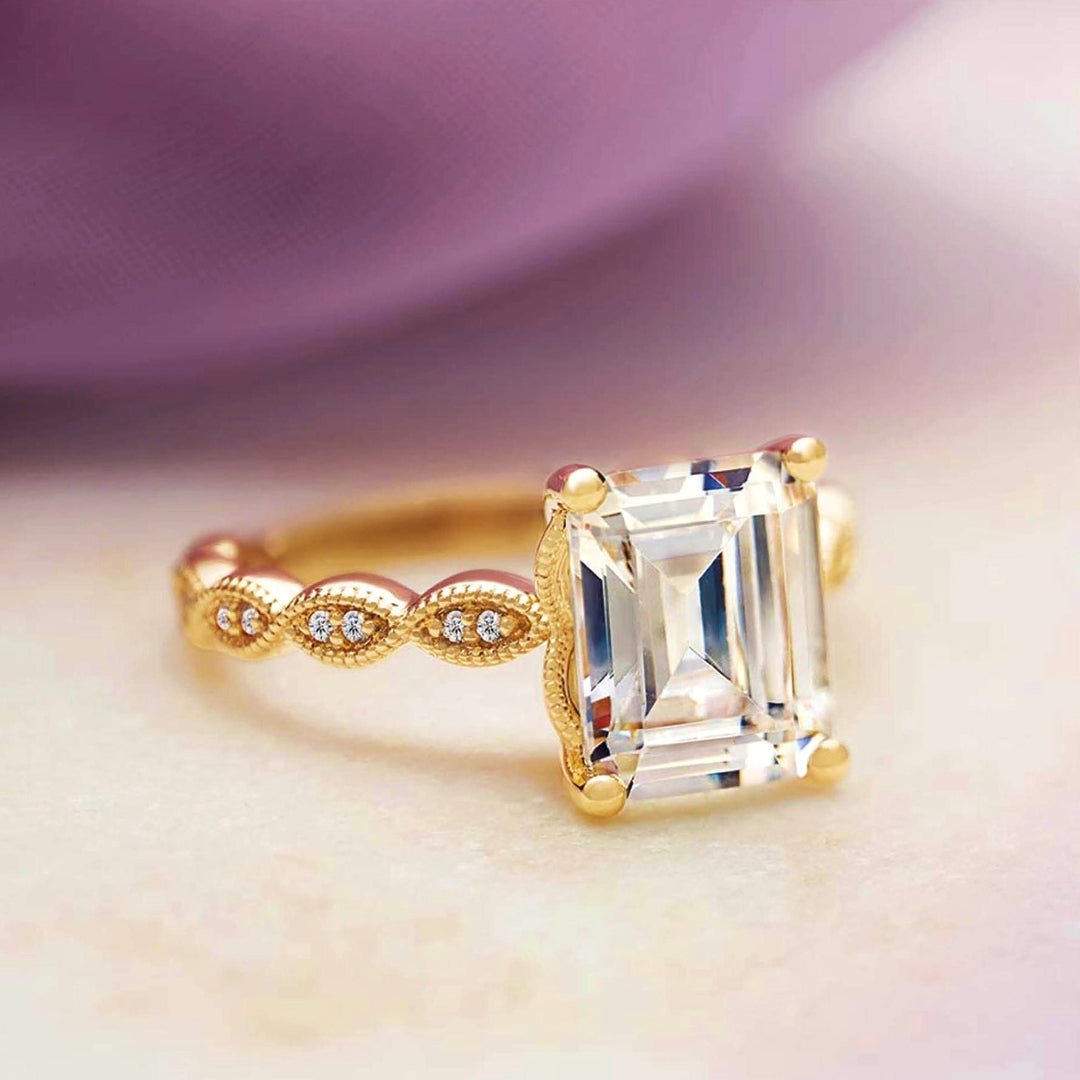 Emerald Cut Vintage Yellow Gold Ring | Diamond Rings Dallas, image size:1080x1080