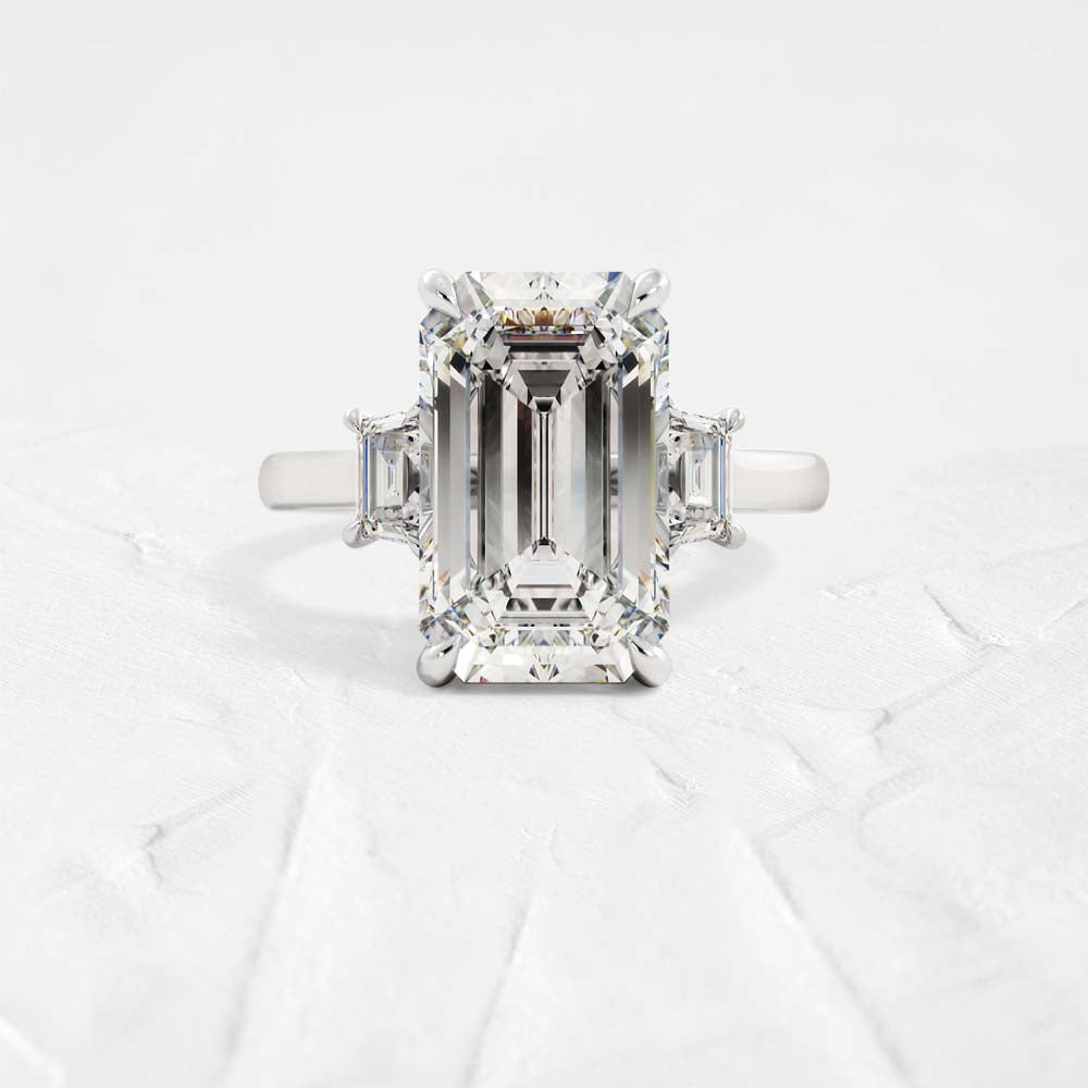 Juliet Emerald and Trapezoid Three Stone Diamond Ring