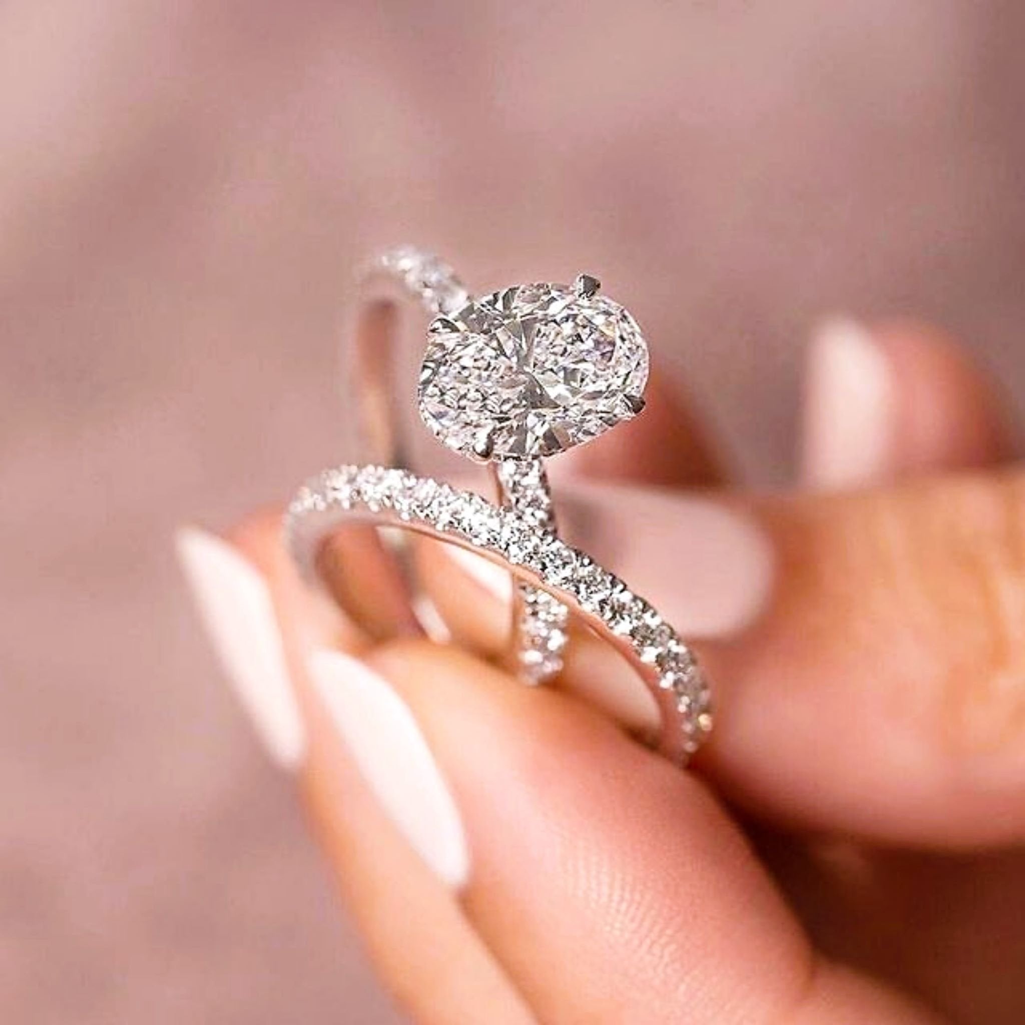Oval Diamond Engagement Ring and Wedding Band Dallas