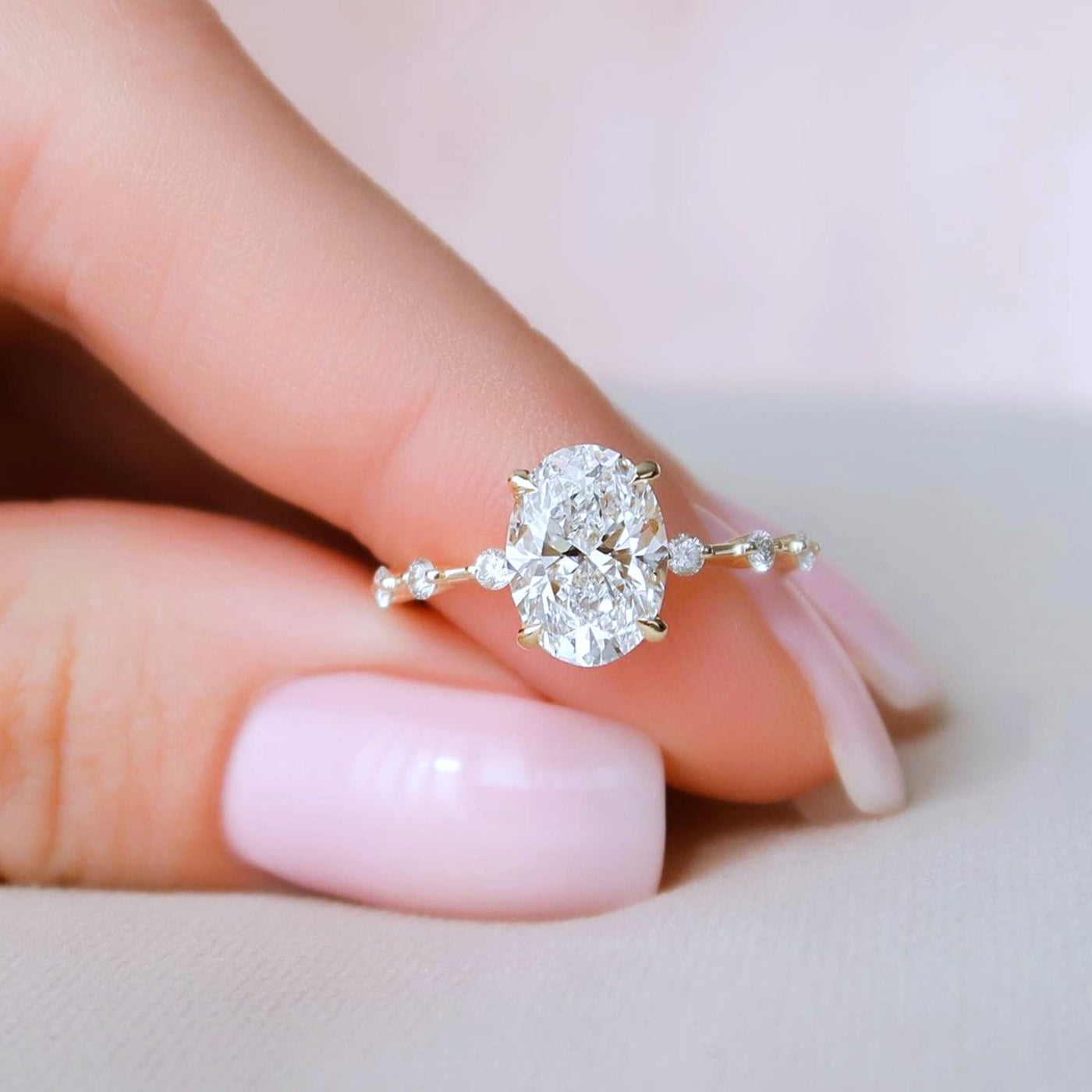 Oval Diamond Engagement Ring Dainty Band - Shapiro Diamonds