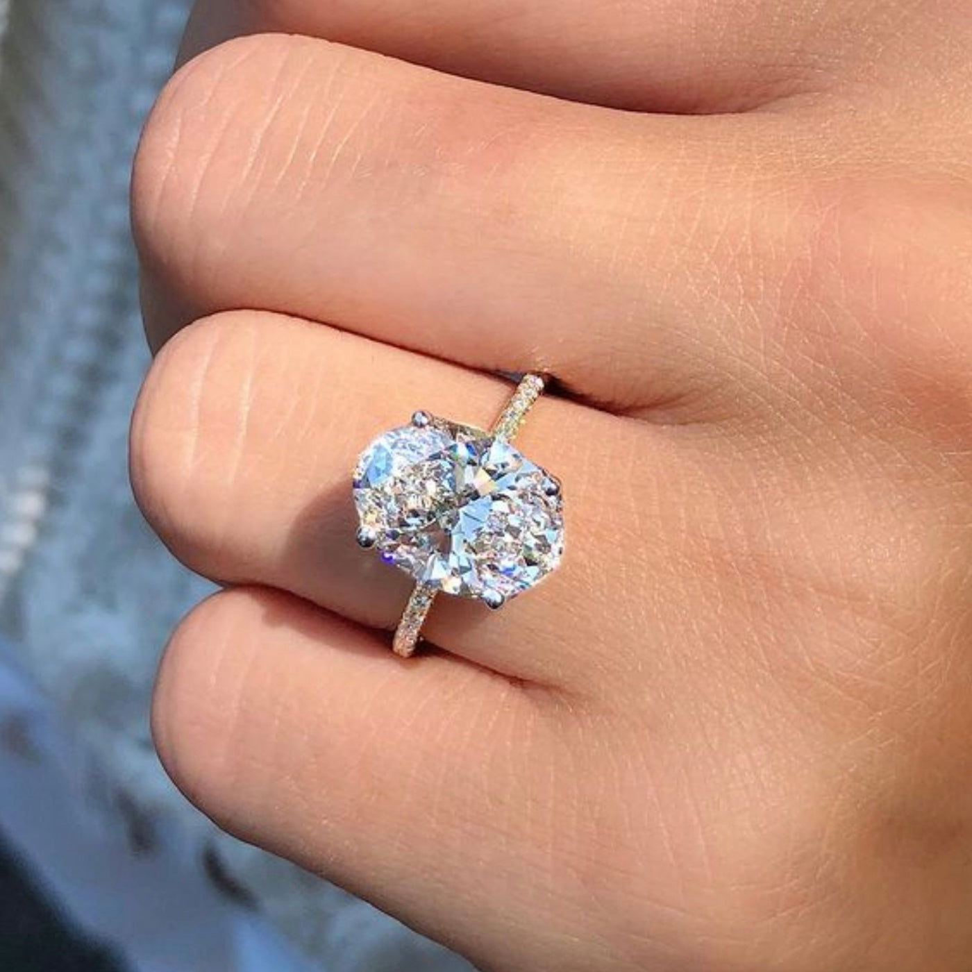 Oval Diamond Engagement Ring with Dainty Pavé Band - Shapiro Diamonds