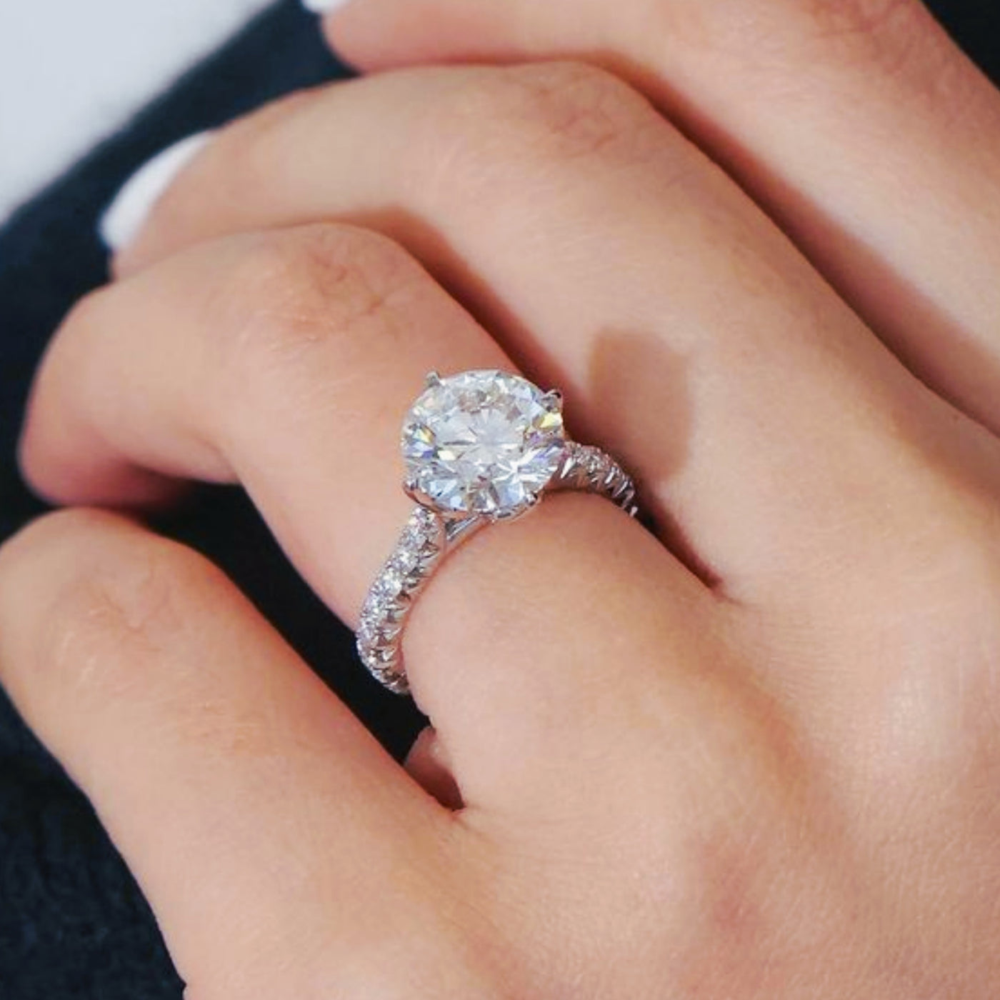 Round Brilliant Diamond Engagement Ring with Diamond Band | Dallas