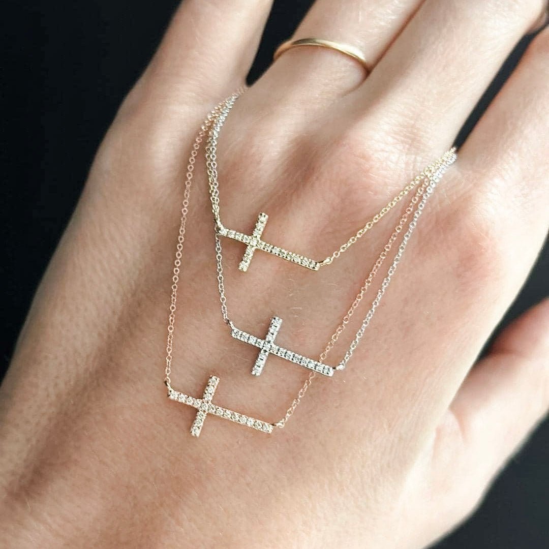 Sideways Diamond Cross Pendant - Shapiro Diamonds