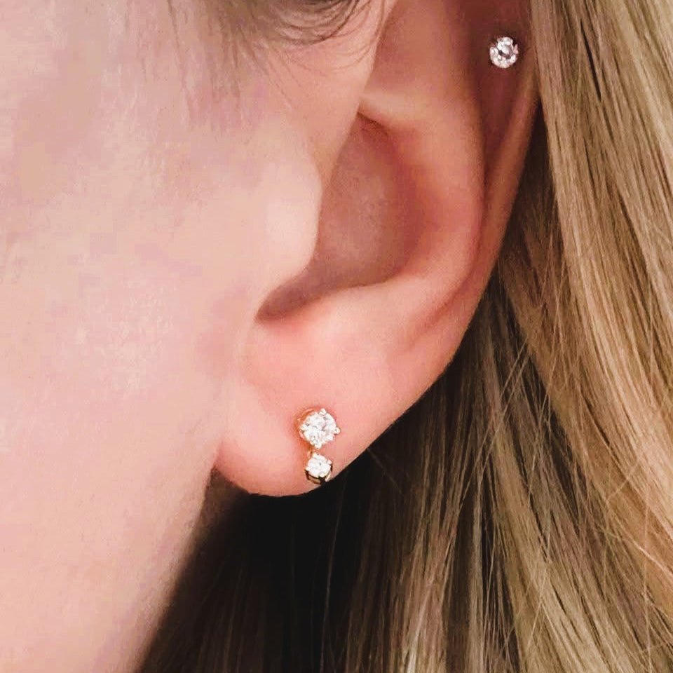 Two Stone Dainty Diamond Drop Earrings - Shapiro Diamonds
