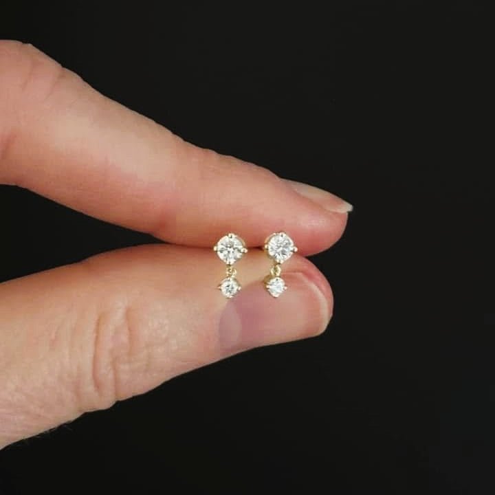 Two Stone Dainty Diamond Drop Earrings Earrings Dallas