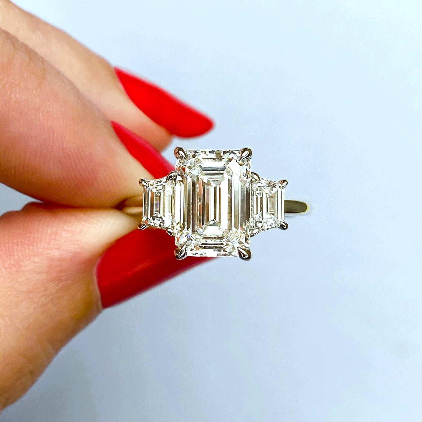 Emerald and Trapezoid Diamond Ring - Shapiro Diamonds