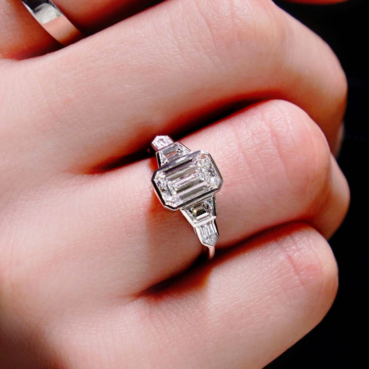 Emerald Cut Engagement Ring Art Deco Style Dallas Showroom