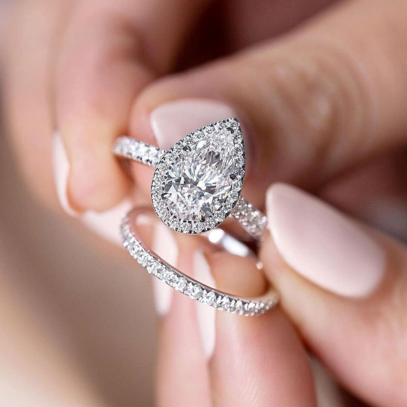 Pear Shape Diamond Halo Engagement Ring - Shapiro Diamonds