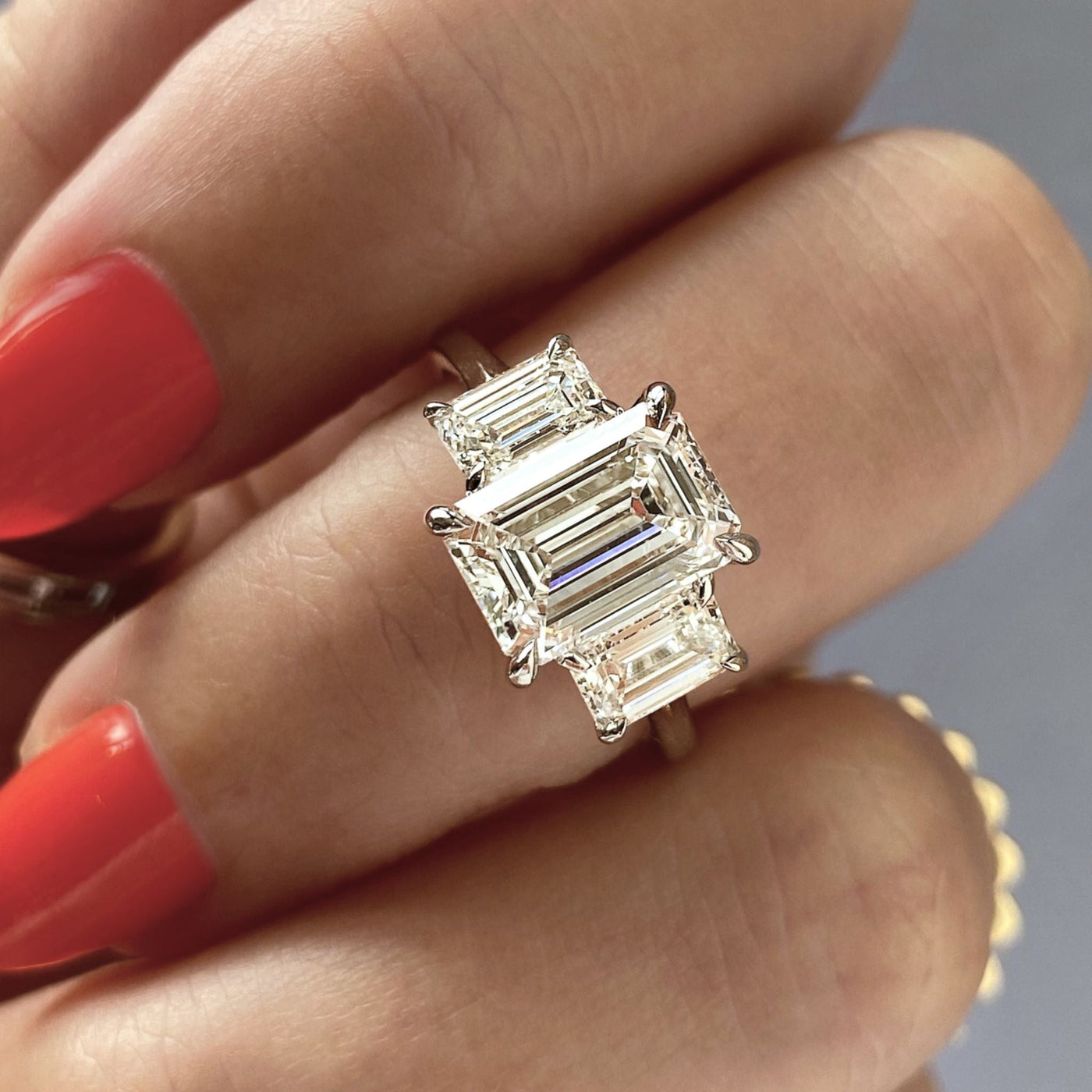 Three Stone Emerald Diamond Ring - Shapiro Diamonds